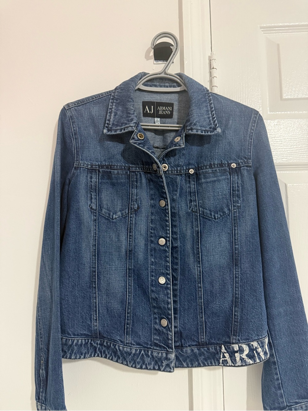 Armani Jeans Indigo Blue Women's Denim Jacket with Branded Hem